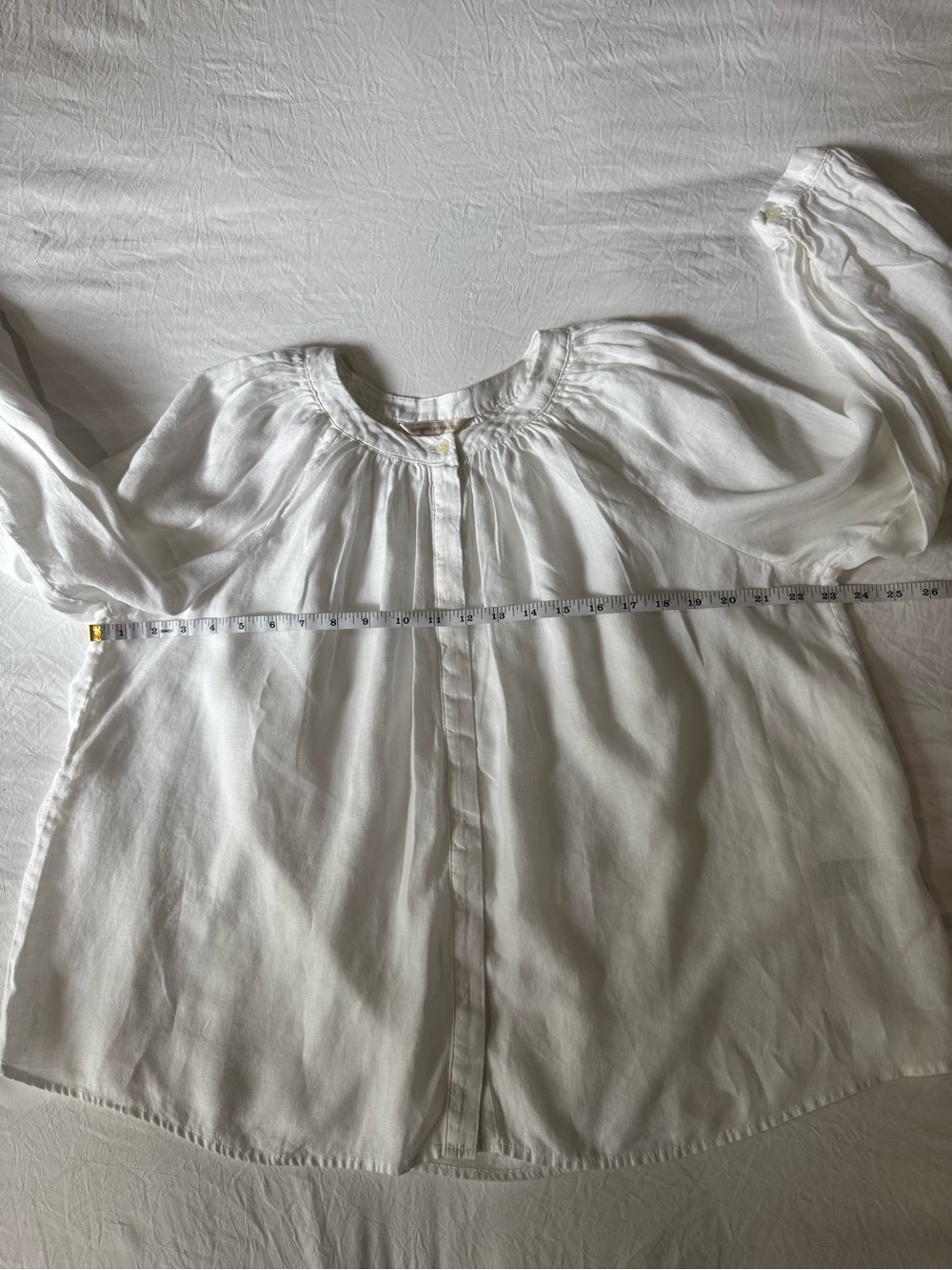 White 100% Linen Peasant Blouse Balloon Sleeve Petite Banana Republic - Picture 10 of 12